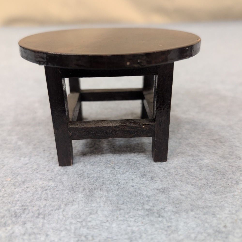 Miniature Dark Wood Round Table Dollhouse Furniture Accessory Decor - Picture 1 of 6